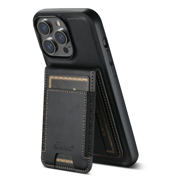 For iPhone 15 Plus Suteni H17 Oil Eax Leather MagSafe Detachable Wallet Phone Case(Black) - iPhone 15 Plus Cases by Suteni | Online Shopping South Africa | PMC Jewellery | Buy Now Pay Later Mobicred