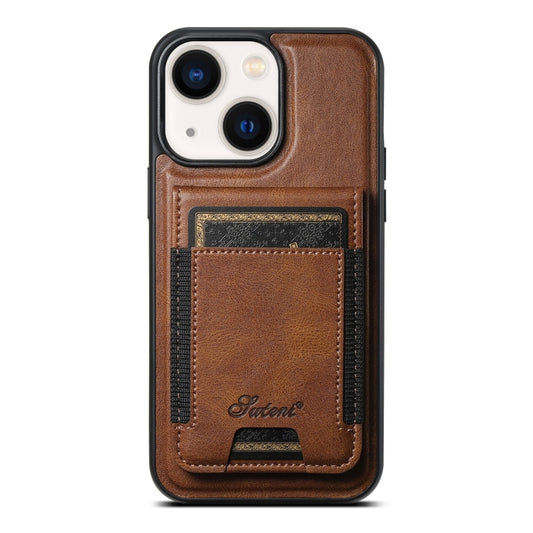 For iPhone 14 Plus Suteni H17 Oil Eax Leather MagSafe Detachable Wallet Phone Case(Brown) - iPhone 14 Plus Cases by Suteni | Online Shopping South Africa | PMC Jewellery | Buy Now Pay Later Mobicred