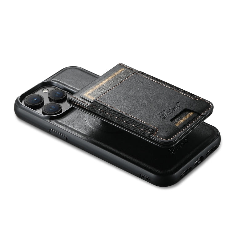 For iPhone 14 Suteni H17 Oil Eax Leather MagSafe Detachable Wallet Phone Case(Black) - iPhone 14 Cases by Suteni | Online Shopping South Africa | PMC Jewellery | Buy Now Pay Later Mobicred