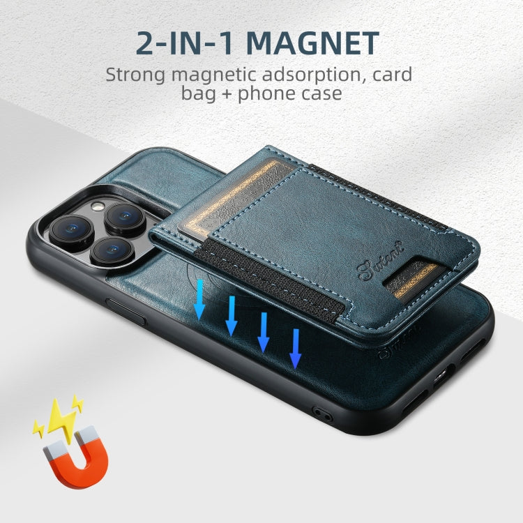 For iPhone 16 Plus Suteni H17 Oil Eax Leather MagSafe Detachable Wallet Phone Case(Blue) - iPhone 16 Plus Cases by Suteni | Online Shopping South Africa | PMC Jewellery | Buy Now Pay Later Mobicred