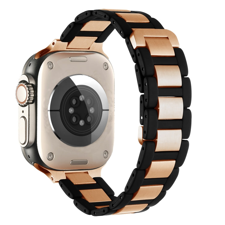 For Apple Watch Series 8 41mm Rubber Stainless Steel Magnetic Watch Band(Black+Rose Gold) - Watch Bands by PMC Jewellery | Online Shopping South Africa | PMC Jewellery