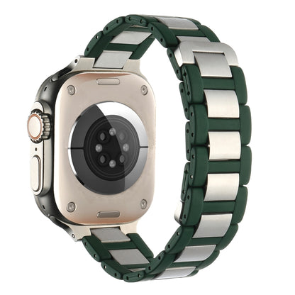 For Apple Watch SE 2022 44mm Rubber Stainless Steel Magnetic Watch Band(Green+Silver) - Watch Bands by PMC Jewellery | Online Shopping South Africa | PMC Jewellery