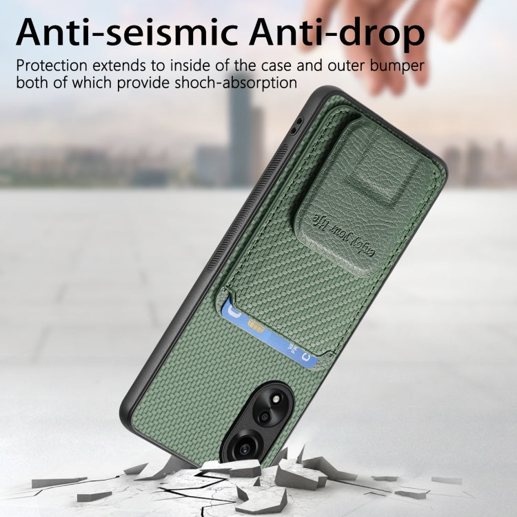 For OPPO Reno6 Pro 5G Carbon Fiber Card Bag Fold Stand Phone Case(Green) - OPPO Cases by PMC Jewellery | Online Shopping South Africa | PMC Jewellery | Buy Now Pay Later Mobicred