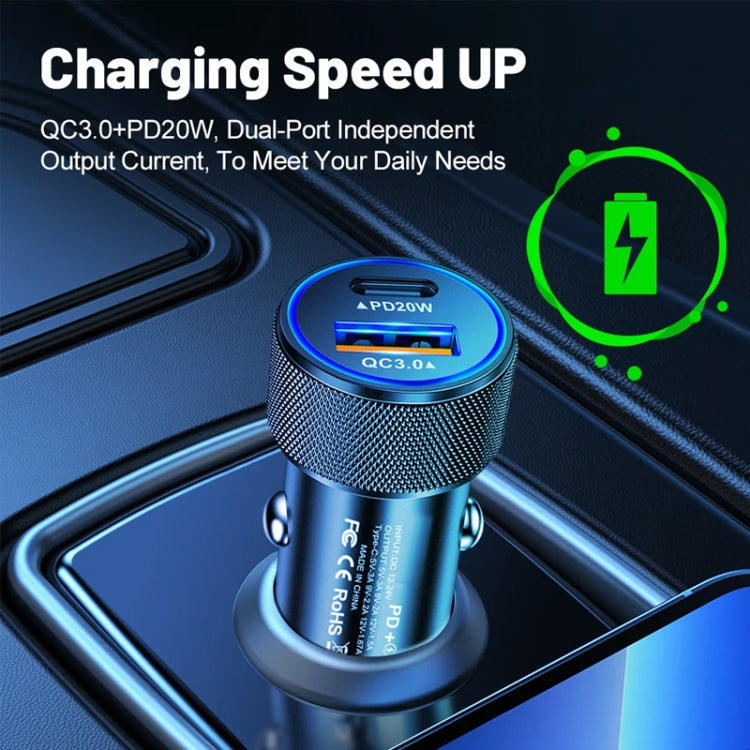 P19 Metal PD20W USB-C + QC18W USB Dual Port Car Charger(Silver Gray) - Car Charger by PMC Jewellery | Online Shopping South Africa | PMC Jewellery | Buy Now Pay Later Mobicred