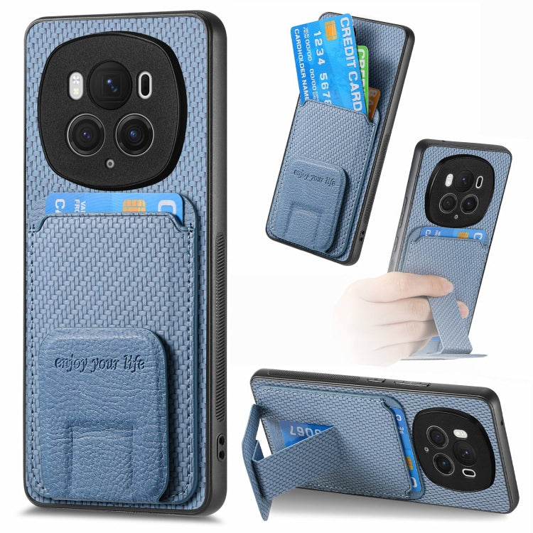 For Honor Magic6 Pro Carbon Fiber Card Bag Fold Stand Phone Case(Blue) - Honor Cases by PMC Jewellery | Online Shopping South Africa | PMC Jewellery | Buy Now Pay Later Mobicred