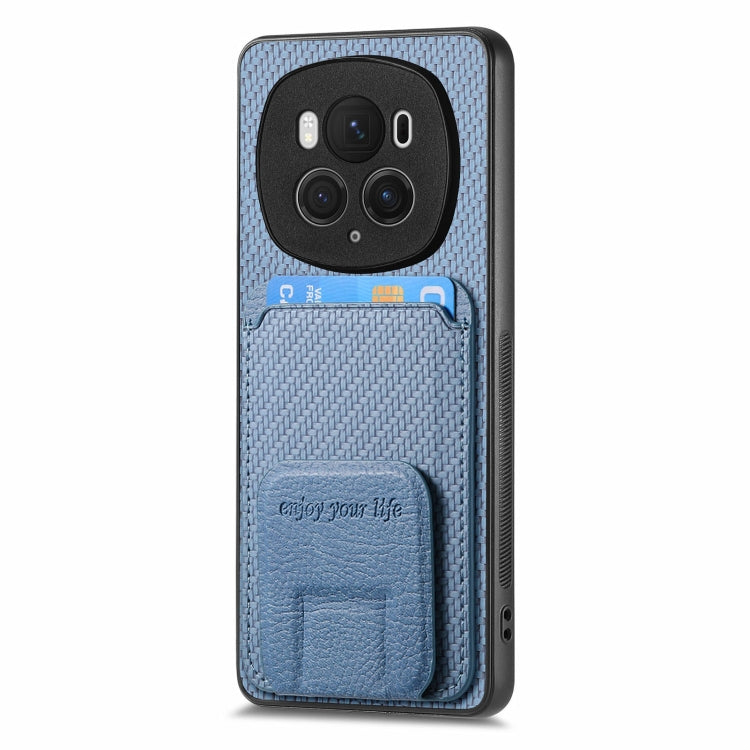 For Honor Magic6 Pro Carbon Fiber Card Bag Fold Stand Phone Case(Blue) - Honor Cases by PMC Jewellery | Online Shopping South Africa | PMC Jewellery | Buy Now Pay Later Mobicred