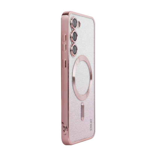 For Samsung Galaxy S25 5G ENKAY Hat-Prince Magnetic Glitter Plated TPU Phone Case with Lens Film(Pink) - Galaxy S25 5G Cases by ENKAY | Online Shopping South Africa | PMC Jewellery | Buy Now Pay Later Mobicred