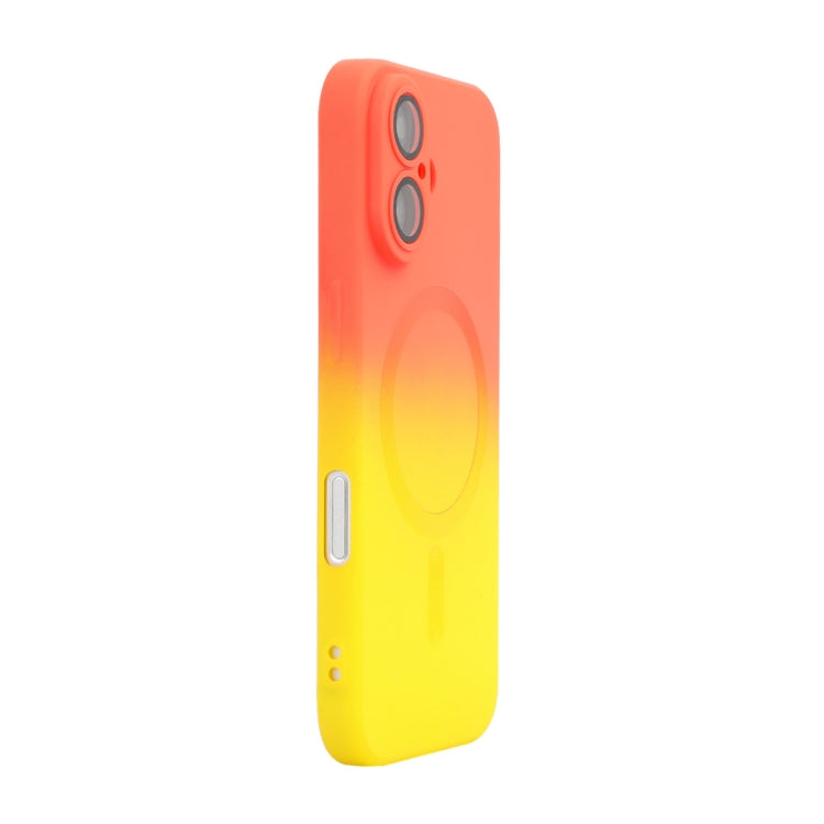 For iPhone 16 ENKAY Hat-Prince MagSafe Rainbow Gradient Silicone Phone Case with Lens Film(Orange Yellow) - iPhone 16 Cases by ENKAY | Online Shopping South Africa | PMC Jewellery | Buy Now Pay Later Mobicred