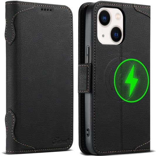 For iPhone 13 SUTENI J07 Multifunctional Horizontal Flip Magsafe Leather Phone Case(Black) - iPhone 13 Cases by Suteni | Online Shopping South Africa | PMC Jewellery | Buy Now Pay Later Mobicred