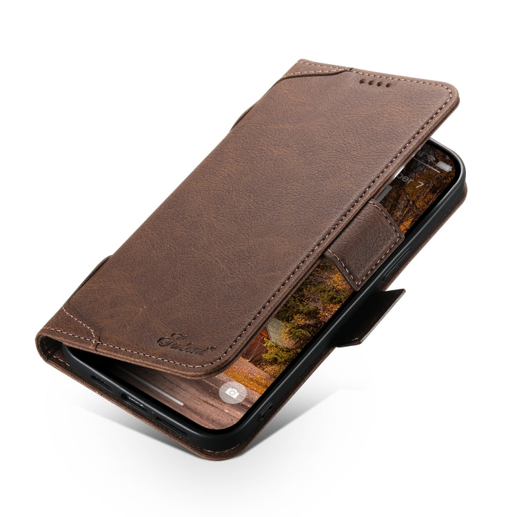 For iPhone 15 SUTENI J07 Multifunctional Horizontal Flip Magsafe Leather Phone Case(Brown) - iPhone 15 Cases by Suteni | Online Shopping South Africa | PMC Jewellery | Buy Now Pay Later Mobicred