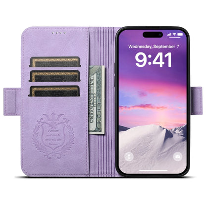 For iPhone 15 SUTENI J07 Multifunctional Horizontal Flip Magsafe Leather Phone Case(Purple) - iPhone 15 Cases by Suteni | Online Shopping South Africa | PMC Jewellery | Buy Now Pay Later Mobicred