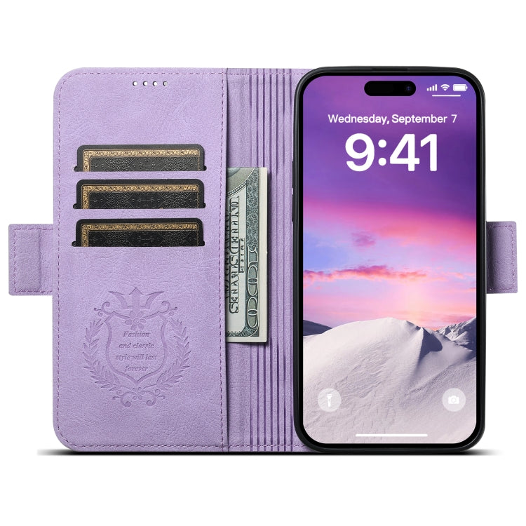 For iPhone 15 Pro SUTENI J07 Multifunctional Horizontal Flip Magsafe Leather Phone Case(Purple) - iPhone 15 Pro Cases by Suteni | Online Shopping South Africa | PMC Jewellery | Buy Now Pay Later Mobicred