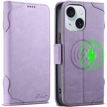 For iPhone 15 Plus SUTENI J07 Multifunctional Horizontal Flip Magsafe Leather Phone Case(Purple) - iPhone 15 Plus Cases by Suteni | Online Shopping South Africa | PMC Jewellery | Buy Now Pay Later Mobicred