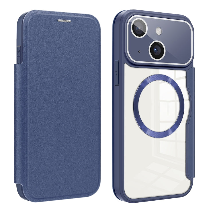 For iPhone 15 Colored Shield MagSafe Magnetic RFID Anti-theft Leather Phone Case(Blue) - iPhone 15 Cases by PMC TechLife | Online Shopping South Africa | PMC TechLife | Buy Now Pay Later Mobicred