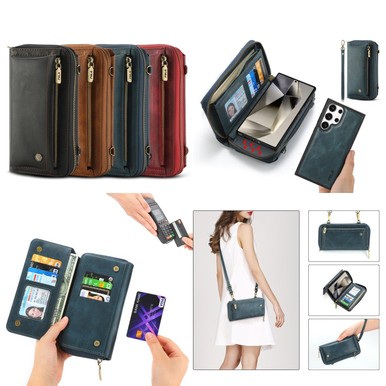 For Samsung Galaxy S24 5G Crossbody Multi-functional Zipper Wallet Leather Phone Case(Red) - Galaxy S24 5G Cases by PMC Jewellery | Online Shopping South Africa | PMC Jewellery | Buy Now Pay Later Mobicred
