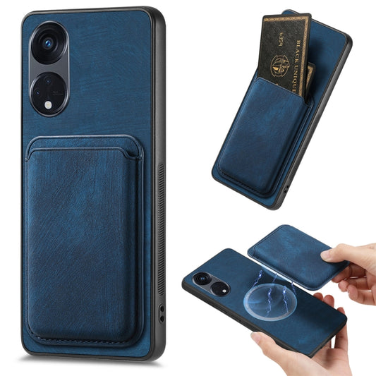 For OPPO Reno8 T 5G Retro Leather Card Bag Magnetic Phone Case(Blue) - OPPO Cases by PMC Jewellery | Online Shopping South Africa | PMC Jewellery | Buy Now Pay Later Mobicred