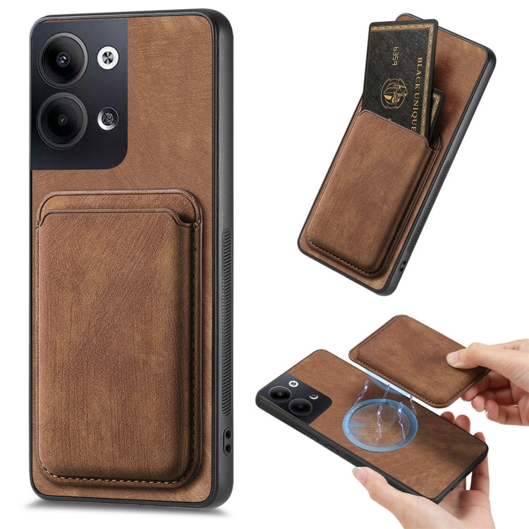 For OPPO Reno9 5G Retro Leather Card Bag Magnetic Phone Case(Brown) - OPPO Cases by PMC Jewellery | Online Shopping South Africa | PMC Jewellery | Buy Now Pay Later Mobicred