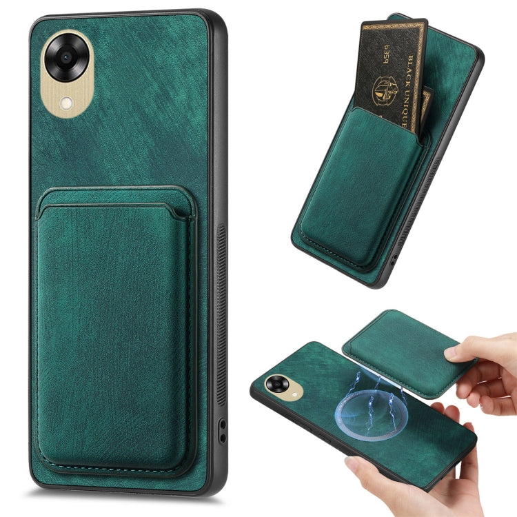 For OPPO A17K Retro Leather Card Bag Magnetic Phone Case(Green) - OPPO Cases by PMC TechLife | Online Shopping South Africa | PMC TechLife | Buy Now Pay Later Mobicred