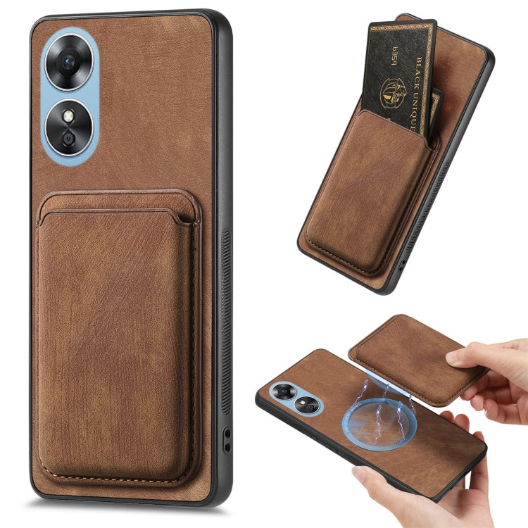 For OPPO A17 Retro Leather Card Bag Magnetic Phone Case(Brown) - OPPO Cases by PMC TechLife | Online Shopping South Africa | PMC TechLife | Buy Now Pay Later Mobicred