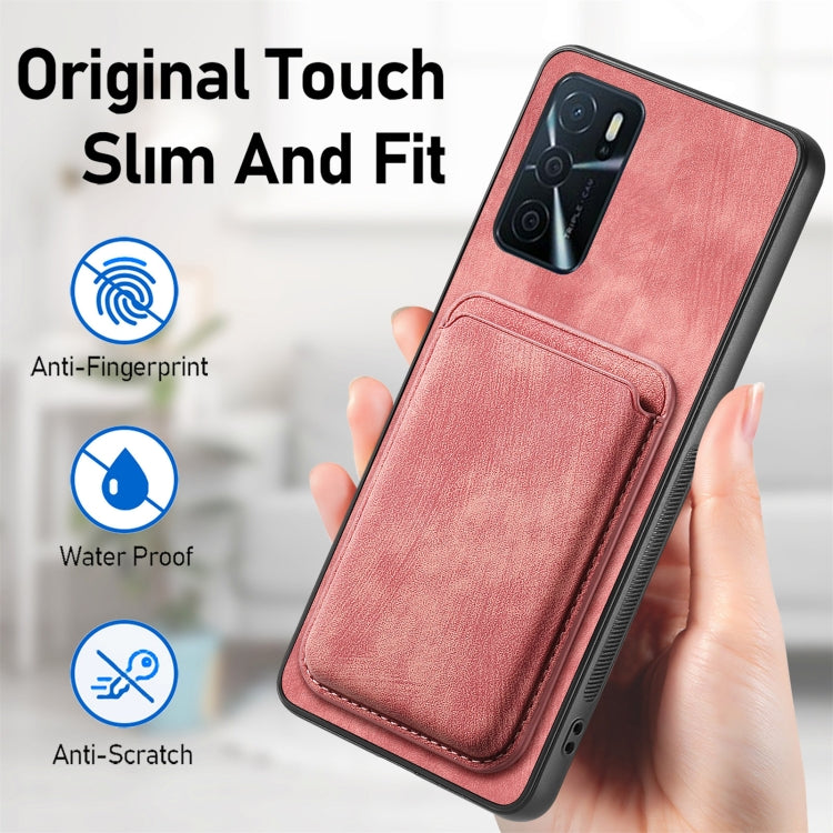 For OPPO Reno7 4G Retro Leather Card Bag Magnetic Phone Case(Pink) - OPPO Cases by PMC TechLife | Online Shopping South Africa | PMC TechLife | Buy Now Pay Later Mobicred