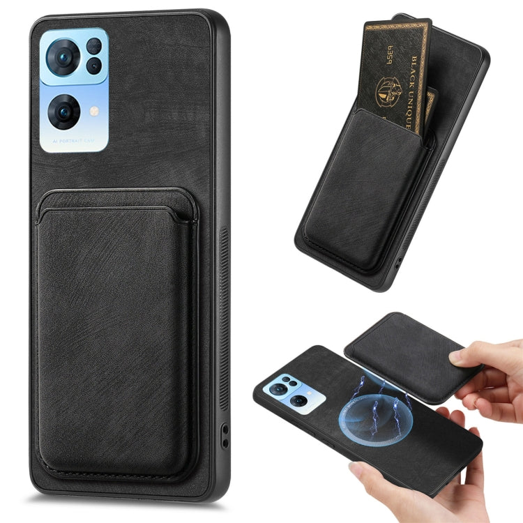 For OPPO Reno7 Pro 5G Retro Leather Card Bag Magnetic Phone Case(Black) - OPPO Cases by PMC Jewellery | Online Shopping South Africa | PMC Jewellery | Buy Now Pay Later Mobicred