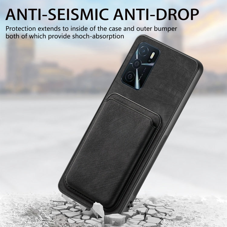 For OPPO A16 Retro Leather Card Bag Magnetic Phone Case(Black) - OPPO Cases by PMC TechLife | Online Shopping South Africa | PMC TechLife | Buy Now Pay Later Mobicred