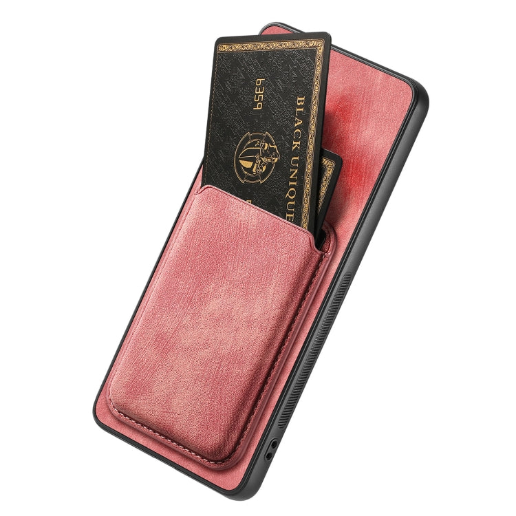 For OPPO A7/A12 Retro Leather Card Bag Magnetic Phone Case(Pink) - OPPO Cases by PMC TechLife | Online Shopping South Africa | PMC TechLife | Buy Now Pay Later Mobicred