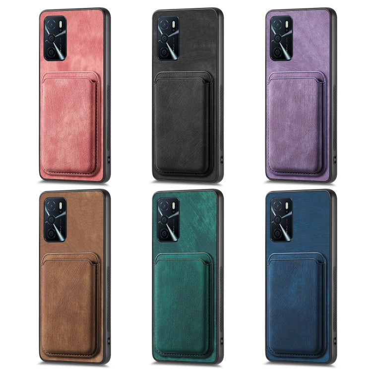 For OPPO Reno7 Pro 5G Retro Leather Card Bag Magnetic Phone Case(Purple) - OPPO Cases by PMC Jewellery | Online Shopping South Africa | PMC Jewellery | Buy Now Pay Later Mobicred