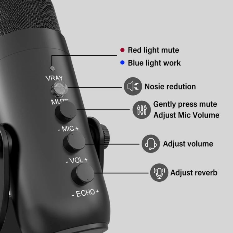 JMARY MC-PW8 USB Desktop Condenser Microphone - Microphone by Jmary | Online Shopping South Africa | PMC TechLife | Buy Now Pay Later Mobicred