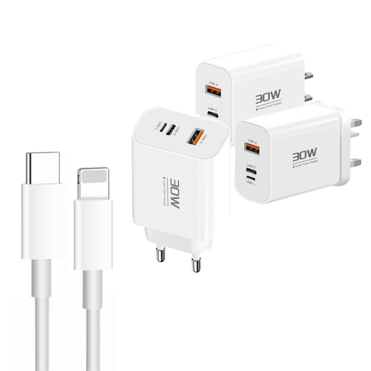 PD30W USB-C / Type-C + 8 Pin + USB Charger with Type-C to 8 Pin Date Cable(US Plug) - free shipping - PMC Jewellery - Order now!
