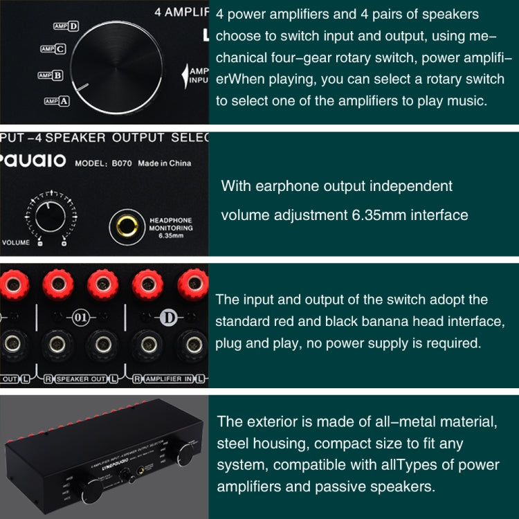 B070 4 Input 4 Ooutput Power Amplifier Speaker Selector Switcher Speaker Comparator -  by PMC Jewellery | Online Shopping South Africa | PMC Jewellery | Buy Now Pay Later Mobicred