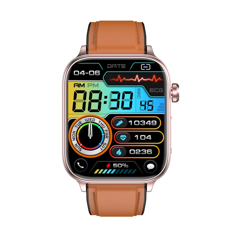 ET570 1.96 inch Color Screen Smart Watch Leather Strap, Support Bluetooth Call / ECG(Brown) - Smart Watches by PMC Jewellery | Online Shopping South Africa | PMC Jewellery
