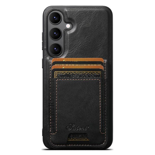 For Samsung Galaxy S25 5G Suteni H17 Oil Eax Leather MagSafe Detachable Wallet Phone Case(Black) - Galaxy S25 5G Cases by Suteni | Online Shopping South Africa | PMC Jewellery | Buy Now Pay Later Mobicred