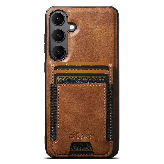 For Samsung Galaxy S25 5G Suteni H17 Oil Eax Leather MagSafe Detachable Wallet Phone Case(Brown) - Galaxy S25 5G Cases by Suteni | Online Shopping South Africa | PMC Jewellery | Buy Now Pay Later Mobicred