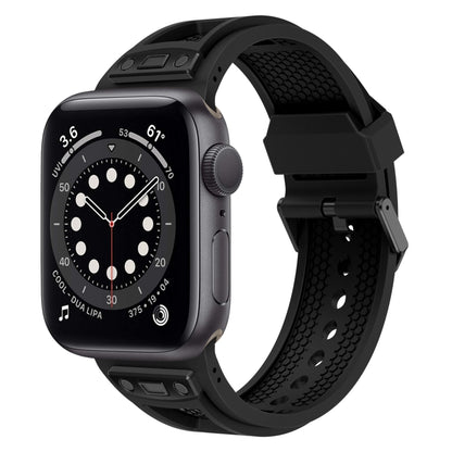 For Apple Watch Series 6 44mm Breathable Stainless Steel Mesh TPU Watch Band(Black Black) - Watch Bands by PMC Jewellery | Online Shopping South Africa | PMC Jewellery