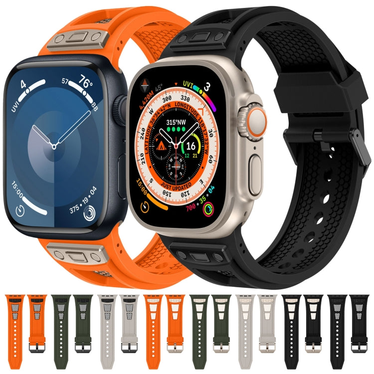 For Apple Watch Series 5 44mm Breathable Stainless Steel Mesh TPU Watch Band(Orange Black) - Watch Bands by PMC Jewellery | Online Shopping South Africa | PMC Jewellery