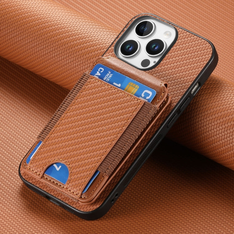 For iPhone 16 Pro Carbon Fiber Vertical Flip Wallet Stand Phone Case(Brown) - iPhone 16 Pro Cases by PMC Jewellery | Online Shopping South Africa | PMC Jewellery | Buy Now Pay Later Mobicred