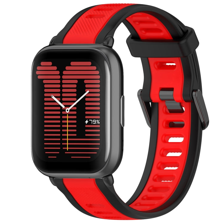 For Amazfit Active 20mm Two-Color Textured Silicone Watch Band(Red+Black) - Watch Bands by PMC Jewellery | Online Shopping South Africa | PMC Jewellery