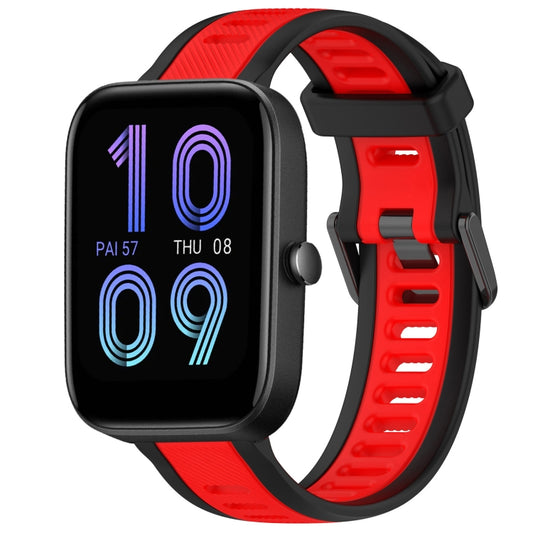 For Amazfit Bip 3 20mm Two-Color Textured Silicone Watch Band(Red+Black) - Watch Bands by PMC Jewellery | Online Shopping South Africa | PMC Jewellery