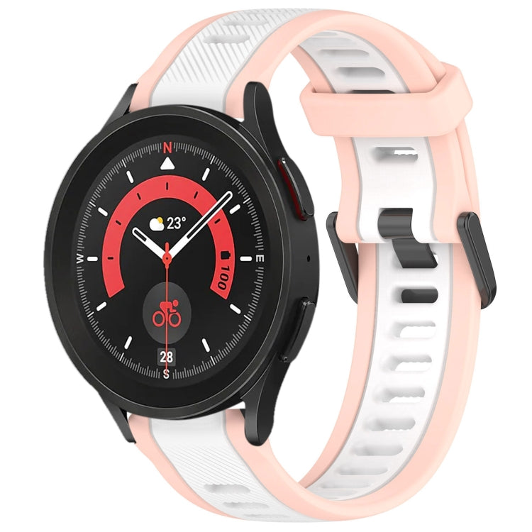 For Samsung Galaxy Watch 5 Pro  45mm 20mm Two Color Textured Silicone Watch Band(White+Pink) - Watch Bands by PMC Jewellery | Online Shopping South Africa | PMC Jewellery