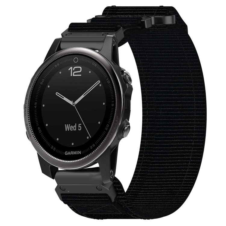 For Garmin Fenix 5S Plus 20mm Nylon Hook And Loop Fastener Watch Band(Black) - Watch Bands by PMC Jewellery | Online Shopping South Africa | PMC Jewellery