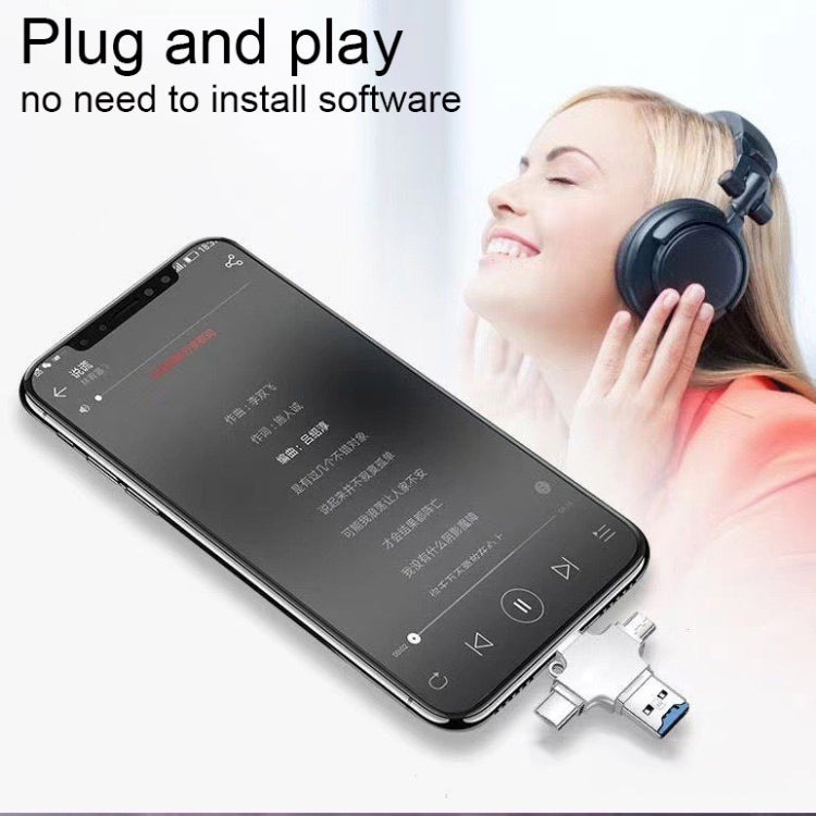4 in 1 USB-C / Type-C  USB 2.0 + Micro USB + 8 Pin Adapter TF Card Reader, Memory Card:64GB(Sliver) - U Disk & Card Reader by PMC TechLife | Online Shopping South Africa | PMC TechLife | Buy Now Pay Later Mobicred