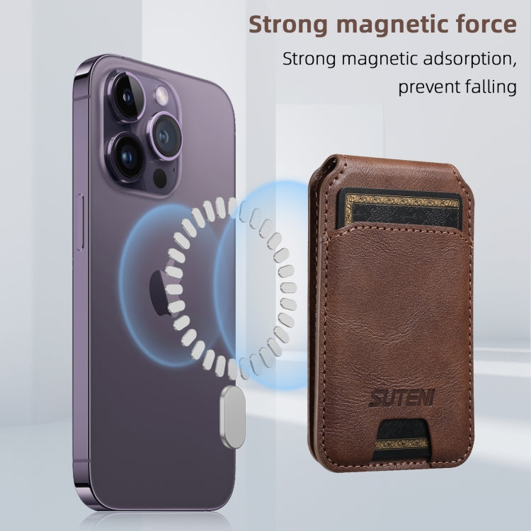 Suteni S2 Phone Magnetic Card Case Card Sleeve MagSafe Magnetic Coil PU Leather(Brown) -  by Suteni | Online Shopping South Africa | PMC Jewellery | Buy Now Pay Later Mobicred