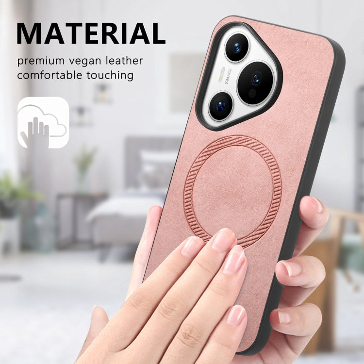 For Huawei  Pura 70 Solid Color Retro Magsafe PU Back Cover Phone Case(Pink) - Huawei Cases by PMC Jewellery | Online Shopping South Africa | PMC Jewellery | Buy Now Pay Later Mobicred