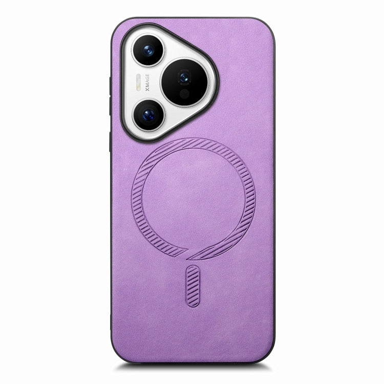 For Huawei  Pura 70 Solid Color Retro Magsafe PU Back Cover Phone Case(Purple) - Huawei Cases by PMC Jewellery | Online Shopping South Africa | PMC Jewellery | Buy Now Pay Later Mobicred