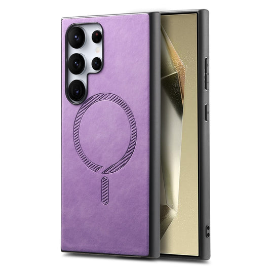 For Samsung Galaxy S25 Ultra 5G Solid Color Retro Magsafe PU Back Cover Phone Case(Purple) - Galaxy S25 Ultra 5G Cases by PMC Jewellery | Online Shopping South Africa | PMC Jewellery | Buy Now Pay Later Mobicred