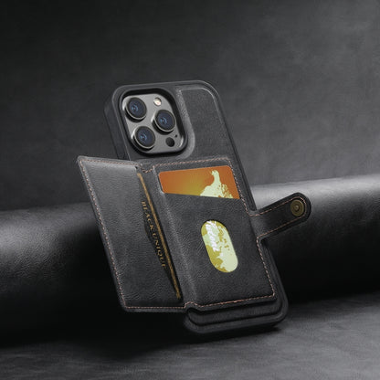 For iPhone 15 Suteni M1 Oil Wax MagSafe Detachable Horizontal Card Bag Phone Case(Black) - iPhone 15 Cases by Suteni | Online Shopping South Africa | PMC Jewellery | Buy Now Pay Later Mobicred