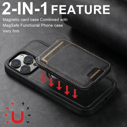 For iPhone 16 Pro Suteni M2 Oil Wax MagSafe Horizontal Card Bag Phone Case(Black) - iPhone 16 Pro Cases by Suteni | Online Shopping South Africa | PMC Jewellery | Buy Now Pay Later Mobicred