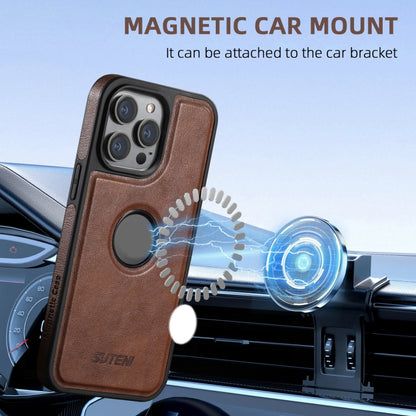 For iPhone 16 Pro Suteni M2 Oil Wax MagSafe Horizontal Card Bag Phone Case(Brown) - iPhone 16 Pro Cases by Suteni | Online Shopping South Africa | PMC Jewellery | Buy Now Pay Later Mobicred