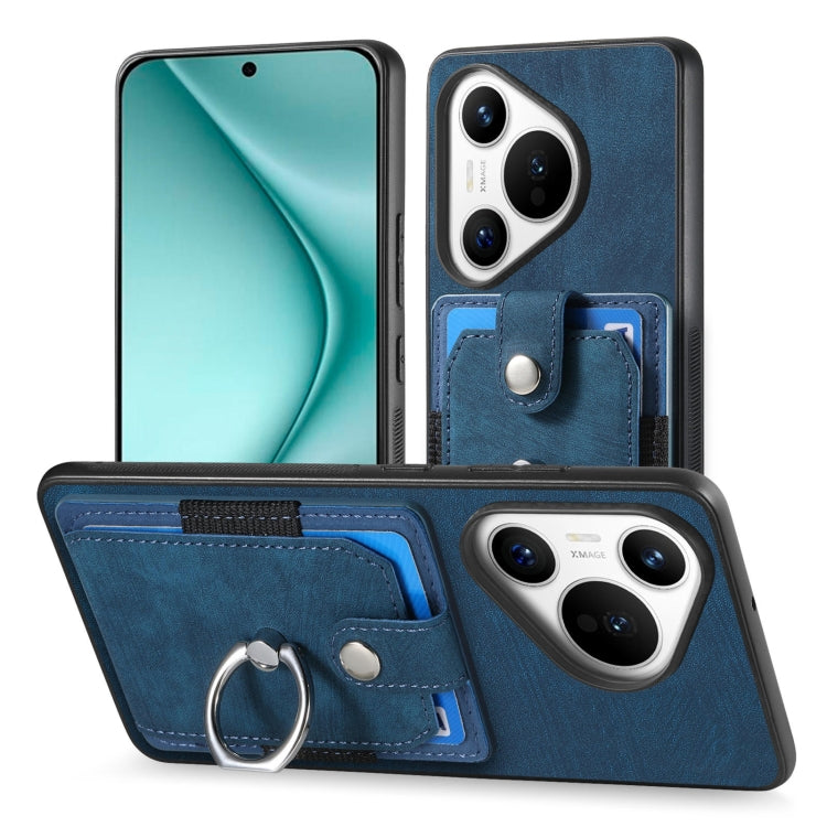 For Huawei Pura 70 Pro+ Retro Skin-feel Ring Card Wallet Phone Case(Blue) - Huawei Cases by PMC Jewellery | Online Shopping South Africa | PMC Jewellery | Buy Now Pay Later Mobicred